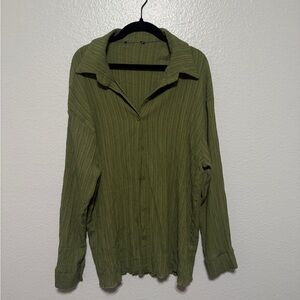 Casual Olive Green Shirt + Matching Ribbed Pant